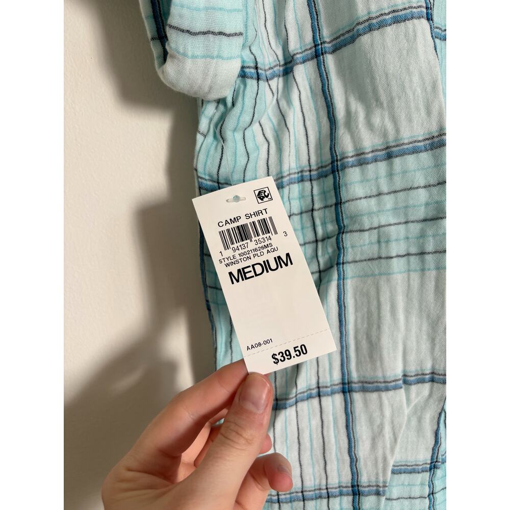 Light Blue Style & Co. Plaid Cotton Gauze Camp Shirt M - Picture 4 of 4